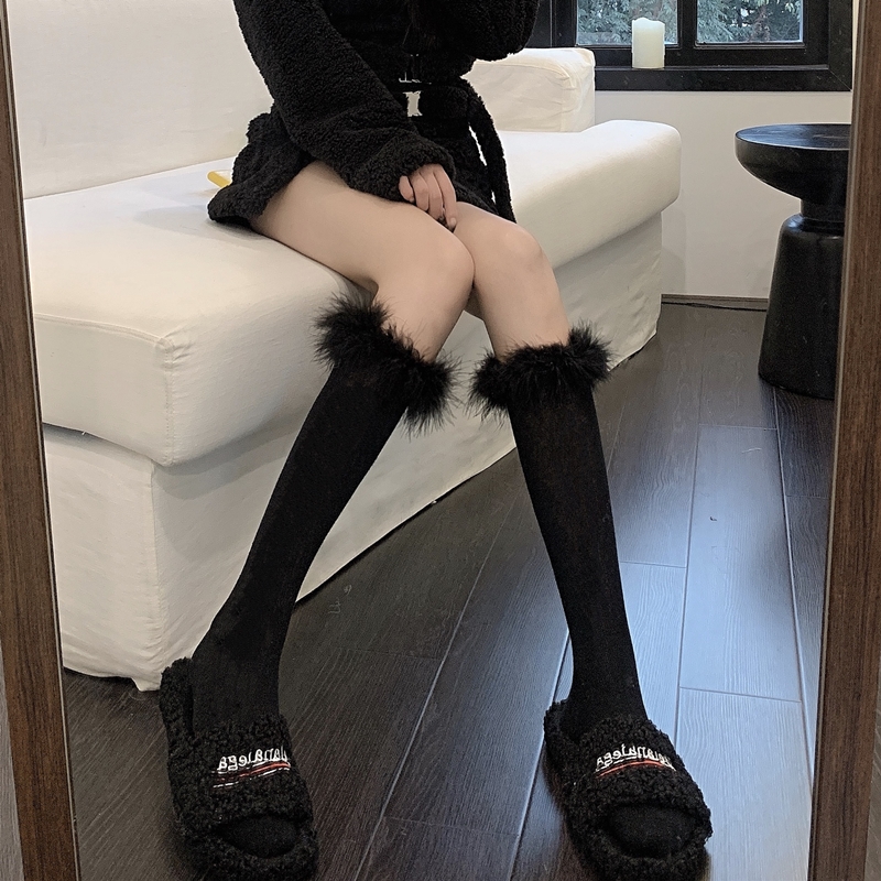 實拍~羽毛中筒襪棉襪ins網紅款JK洛麗小腿襪靴襪秋季堆堆襪