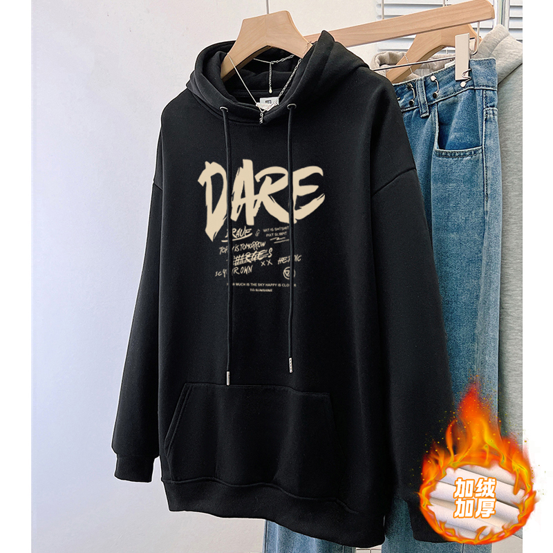Real shot of plus size women's new hooded sweatshirt thin long autumn and winter velvet thickened inner jacket base shirt