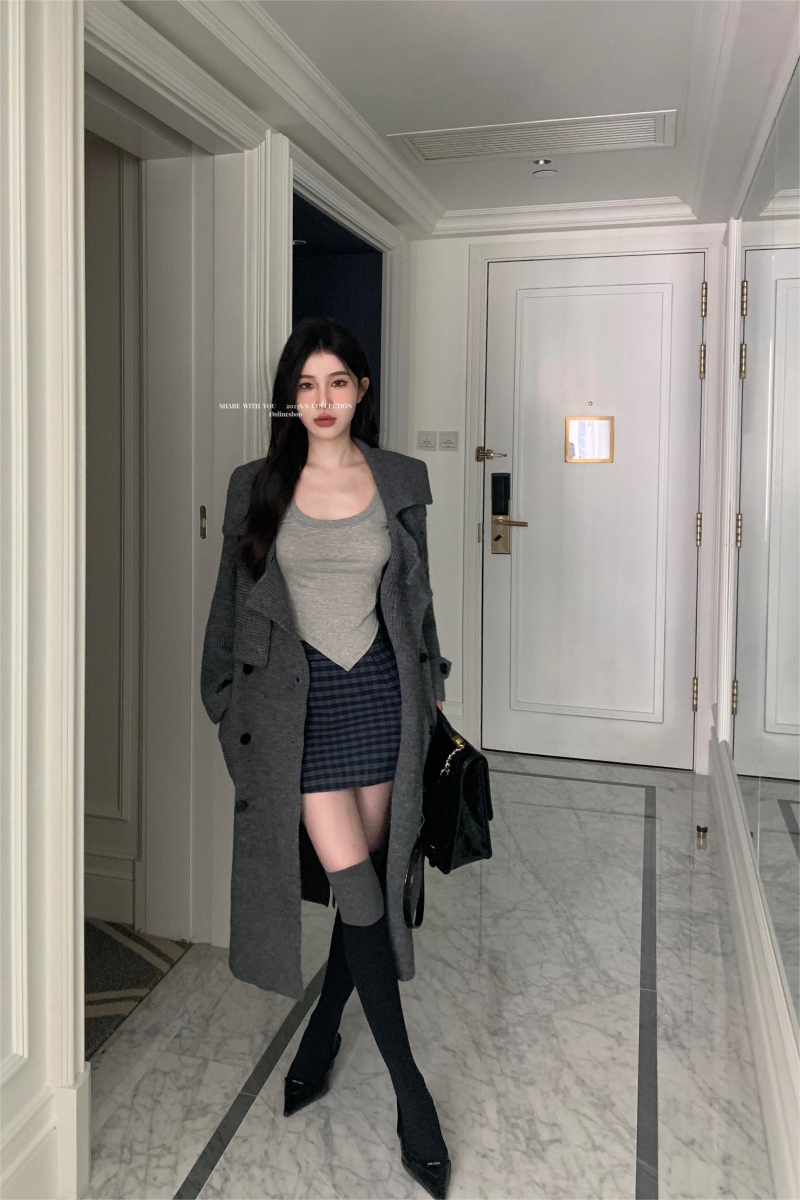實拍 冪式穿搭 溫柔氣質針織長外套半裙打底衫三件套女