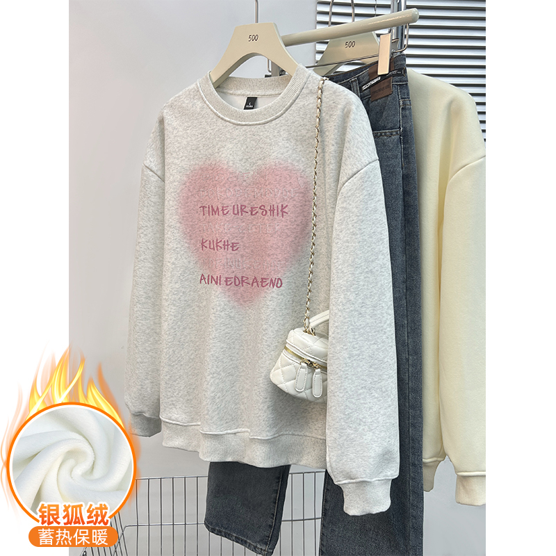 Chinese cotton composite silver fox velvet new autumn and winter loose round neck sweatshirt for women