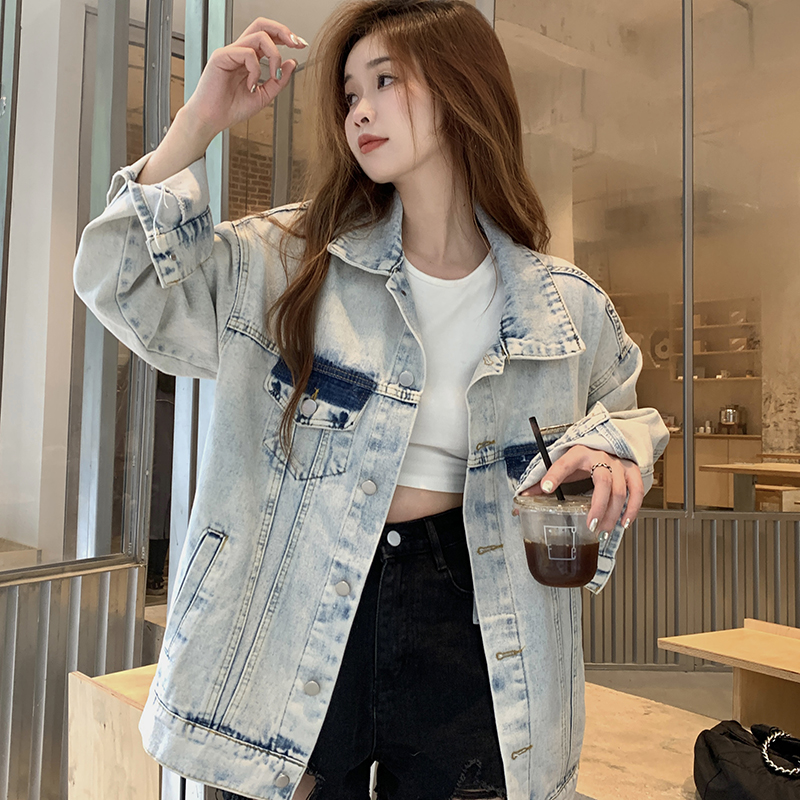 Actual shot ~ denim jacket for women spring new style American high street loose retro design niche jacket top