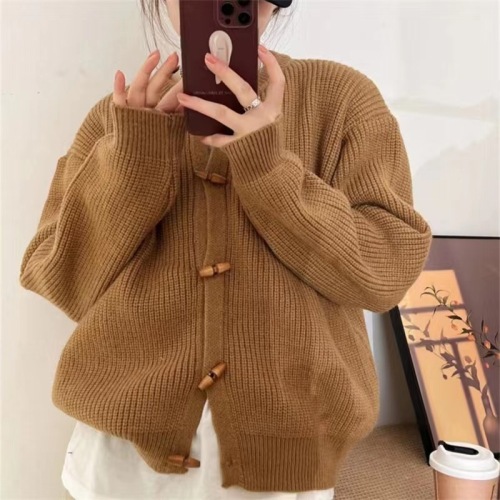 Korean chic autumn and winter new style lazy style V-neck soft glutinous pit strips loose and versatile knitted sweater cardigan jacket for women