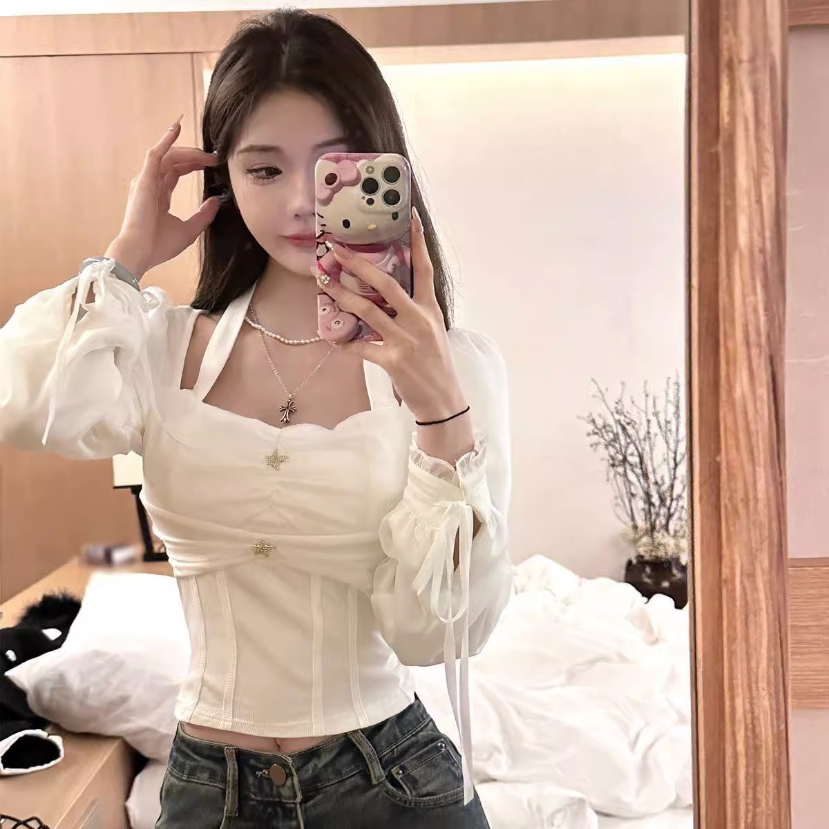 German velvet design hot girl tops women's autumn and winter new brushed slim long-sleeved T-shirt