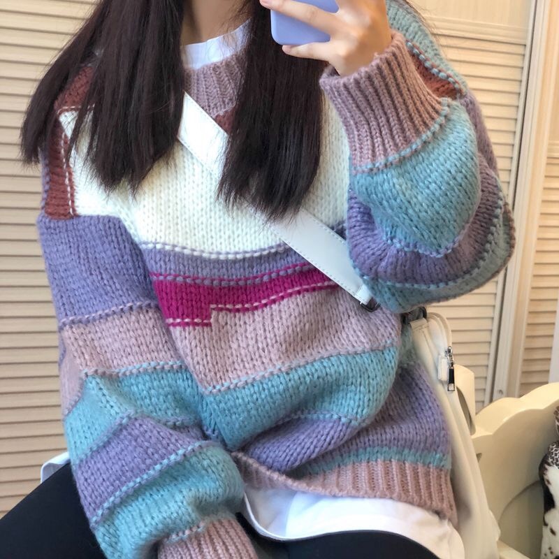 秋冬可鹽可甜少女感穿搭小個子時尚炸街條紋毛衣