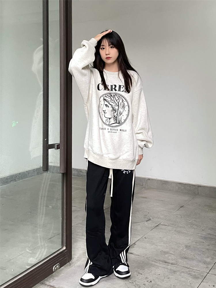 新款韓版華棉複合薄款310克/加絨410克 秋冬裝衛衣女印花寬鬆大碼