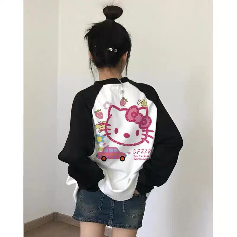 美式復古插肩長袖t恤女秋季設計感小眾純棉內搭上衣寬鬆打底衫潮