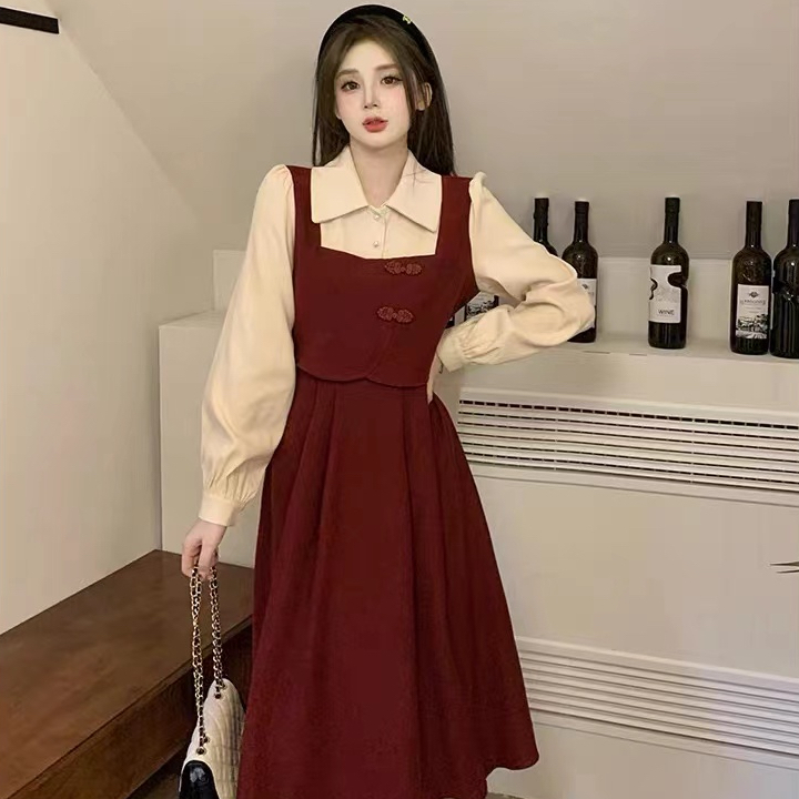 原版面料+做法 設計感假兩件連衣裙減齡甜美小眾少女感溫柔中長裙