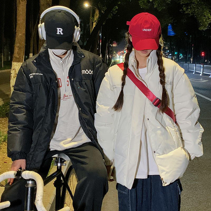 After coupon 118 detachable sleeves two-wear down jacket for women Korean style loose couple oversize jacket trendy