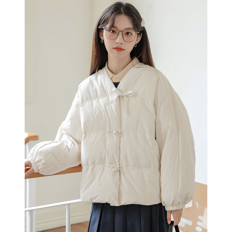 不低於199實拍溫柔國風盤扣羽絨服小個子短款外套