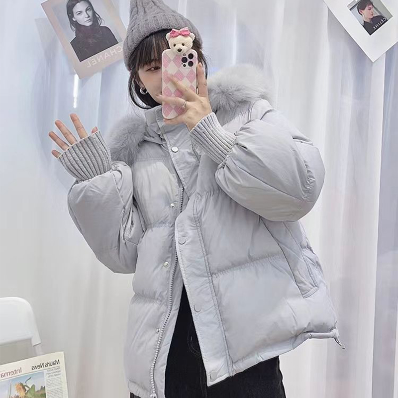 韓國東大門新款羽絨服女短款寬鬆棉服2023冬小個子棉衣狐狸毛外套