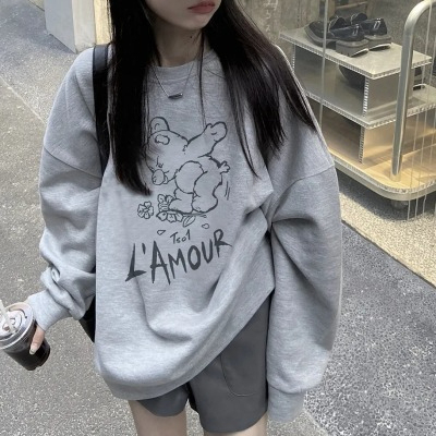 Harajuku BF thickened velvet pullover round neck sweatshirt for female students salt loose top autumn and winter coat lazy style