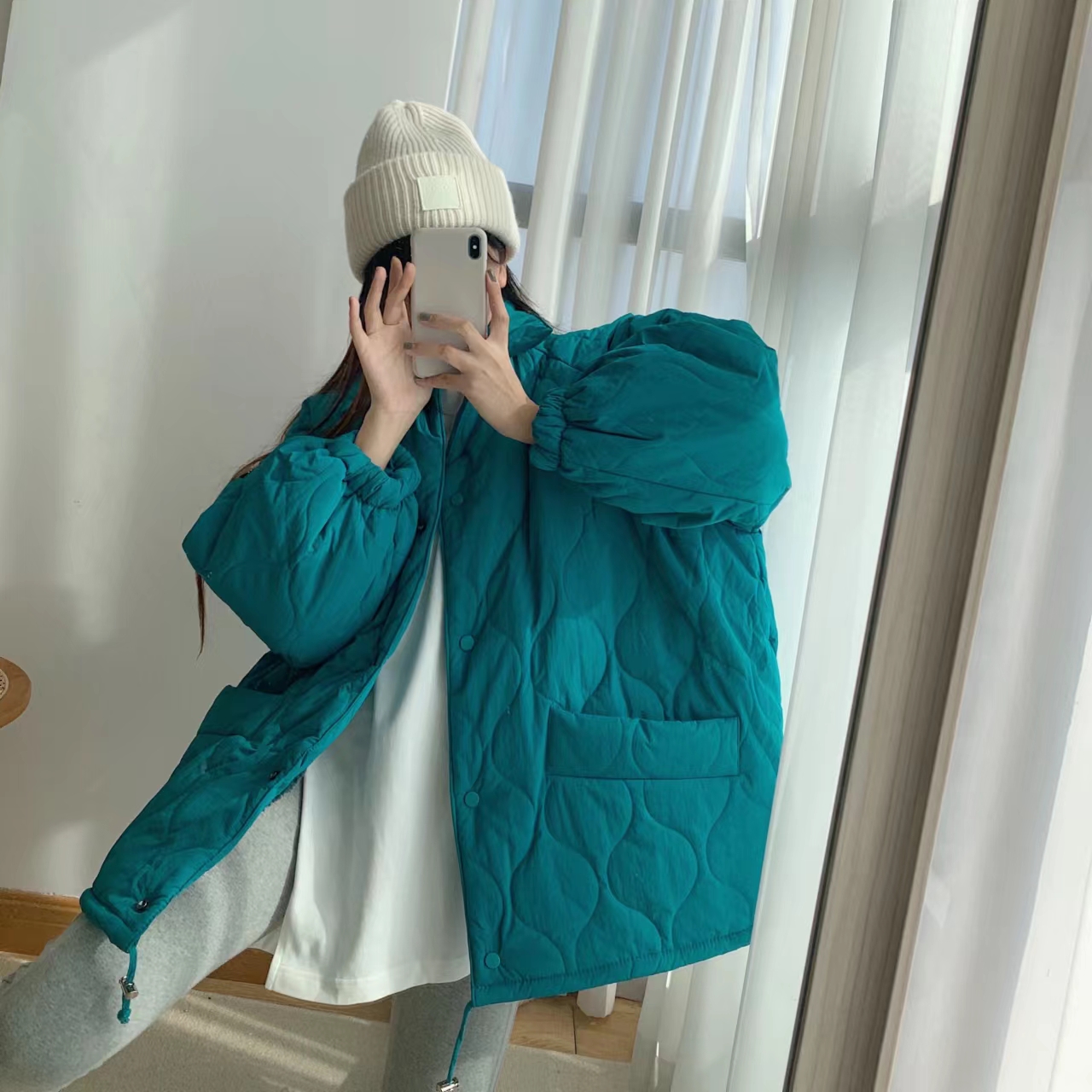 Internet picture of rose red diamond lamb wool cotton coat for women, large size loose BF style bread coat and cotton coat