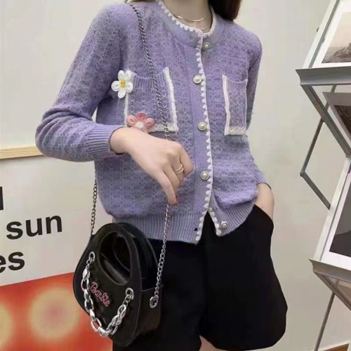 Korean version of sweet little fragrance cardigan jacket for women knitted sweater for women  new autumn and winter flower age-reducing top