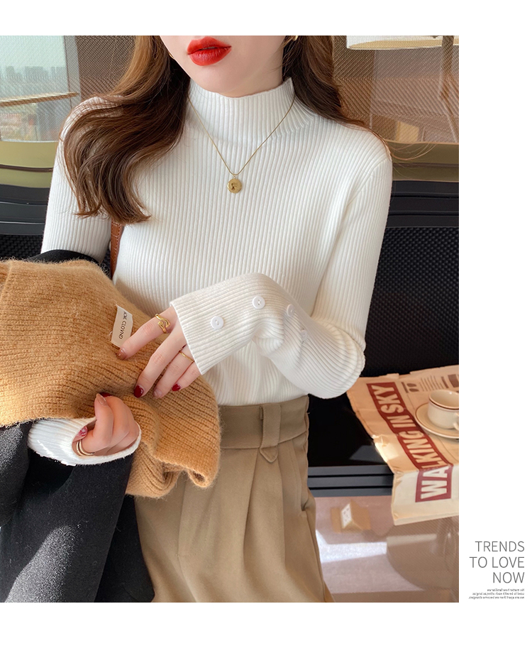 針織毛衣女秋冬內搭半高領打底衫春秋洋氣2023新款黑色修身上衣