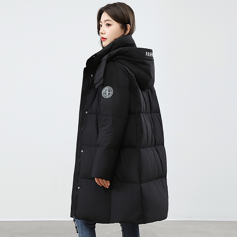 White Duck Down 2023 Winter New Korean Style Slim Down Jacket Women's Waist Mid-Length Revealing Jacket
