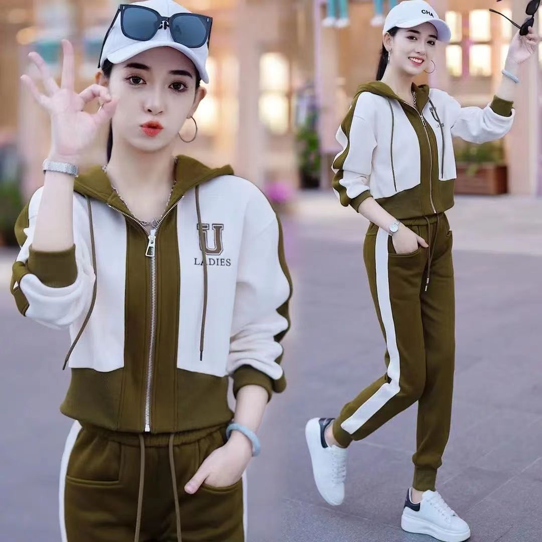 Fashionable casual sports suit for women 2023 spring and autumn new style cardigan jacket versatile two-piece trendy set