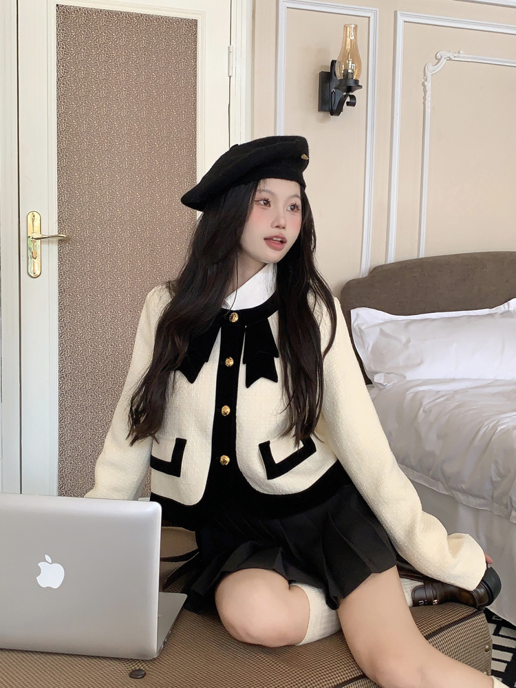 實拍 小香風蝴蝶結短款小個子法式外套