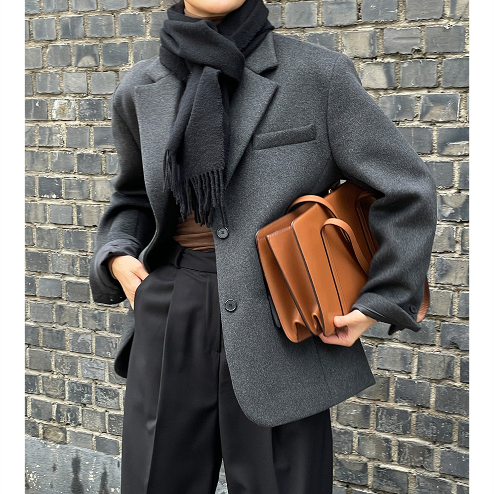 Korean ins retro temperament fashion simple classic high-end charcoal gray woolen suit jacket