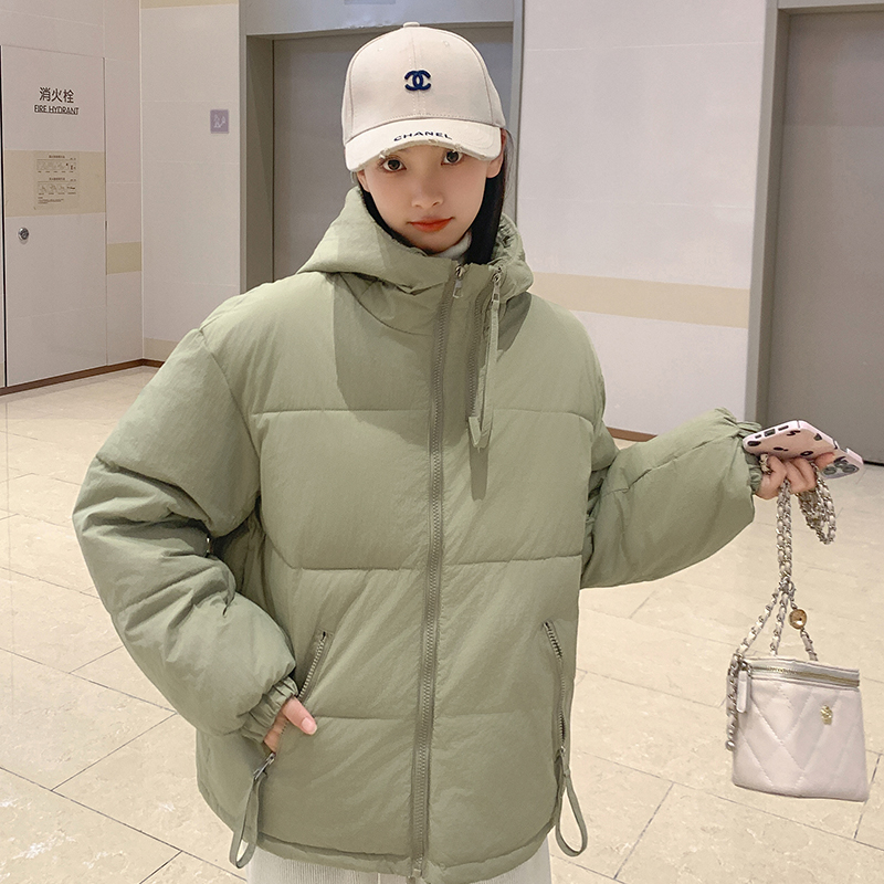 實拍羽絨棉服2023冬季新款韓版簡約休閒拉鏈純色寬鬆型麵包服