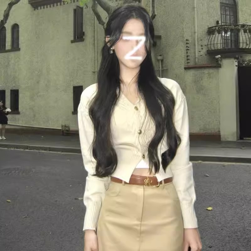 umikumi法式氣質套裝長袖針織衫女早秋高腰