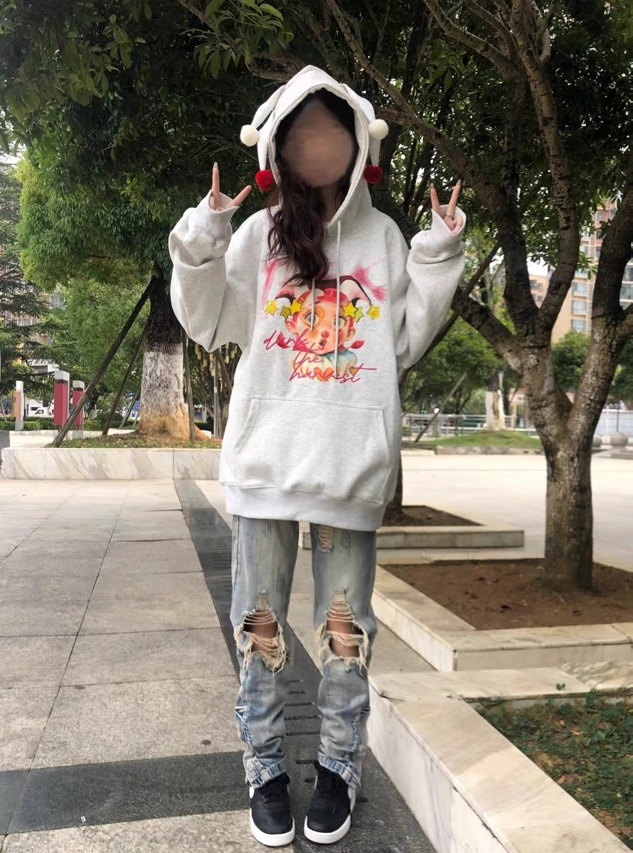American design niche hooded sweatshirt for women spring and autumn thin loose loose national fashion brand high street couple top hoodie