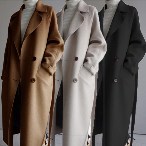 Korean double-sided cashmere coat women's mid-length autumn and winter beige woolen waitmore coat wool double-sided