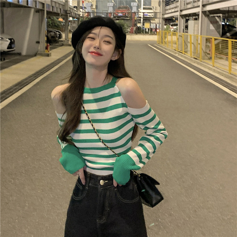 法式小香風木耳邊針織衫女秋冬季內搭打底衫修身顯瘦毛衣短款上衣