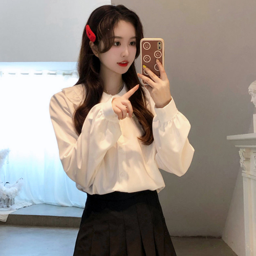 Retro doll collar shirt for women in autumn and winter, new design, niche and trendy, age-reducing long-sleeved inner white shirt for women