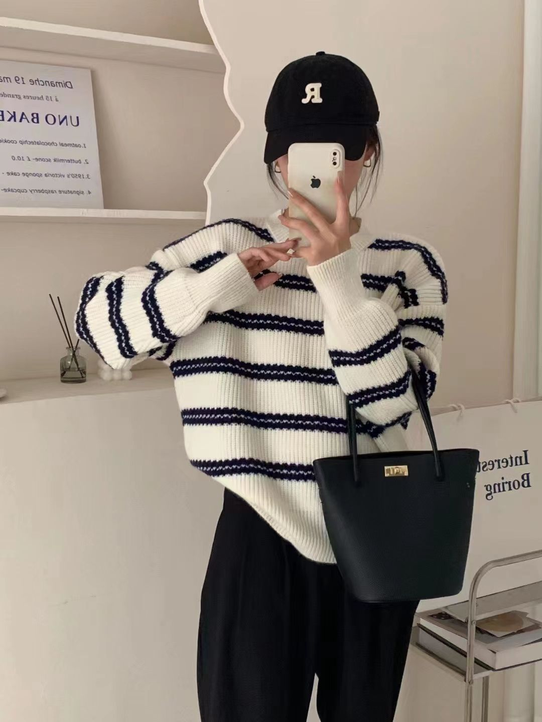 條紋毛衣女秋冬新款2023年韓版百搭寬鬆小個子復古撞色針織衫上衣