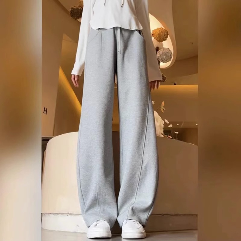 高街運動衛褲女春秋垂感拖地白色香蕉褲百搭休閒褲長褲加絨闊腿