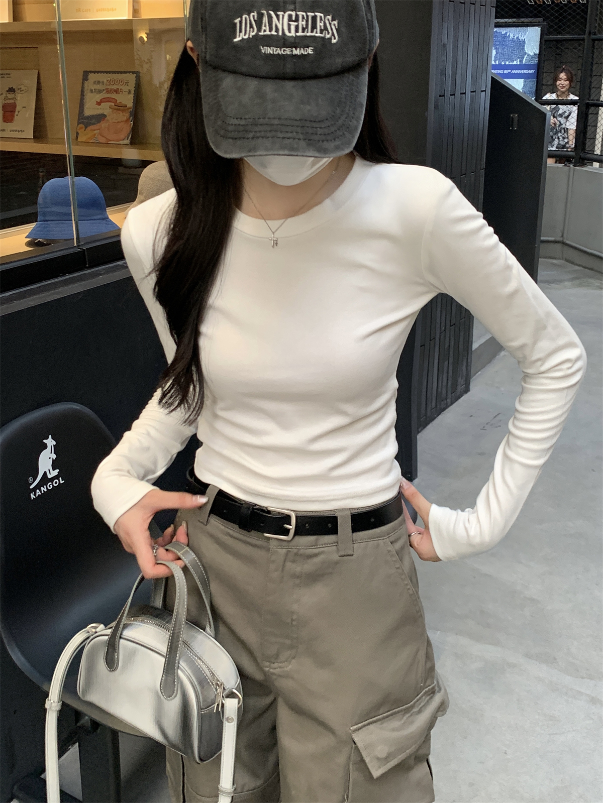 實拍 秋冬韓版修身圓領基礎純色內搭長袖打底女T恤上衣