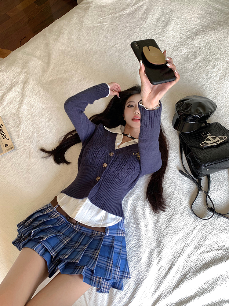 實拍 襯衫毛衣女短款法式復古開衫