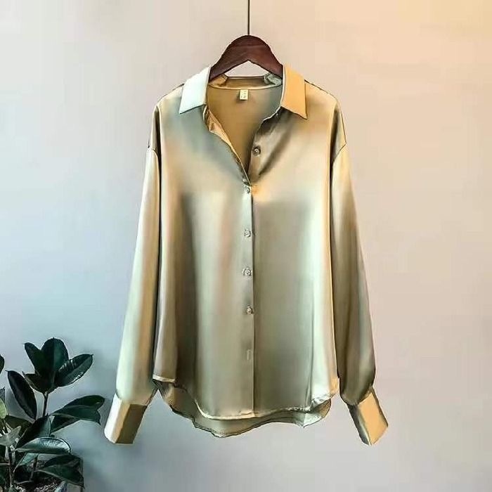Long-sleeved satin shirt women's design niche spring and autumn new versatile drape retro Hong Kong style shirt top