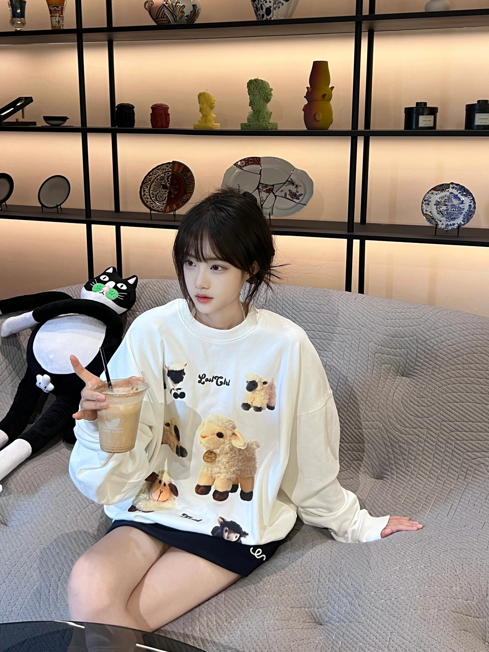 防棉華棉複合牛奶絲300克/銀狐絨400克圓領衛衣女