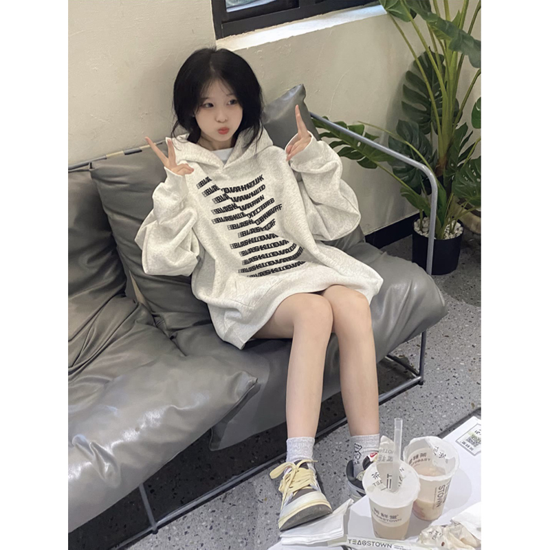加絨美式復古寬鬆百搭連帽oversize衛衣女裝2023秋冬季新款長袖