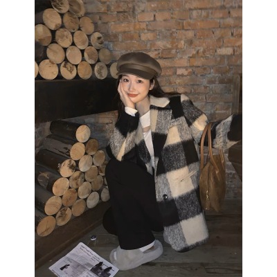 I am your cc City Pictorial~Loose and slim woolen coat for women spring plaid suit woolen coat