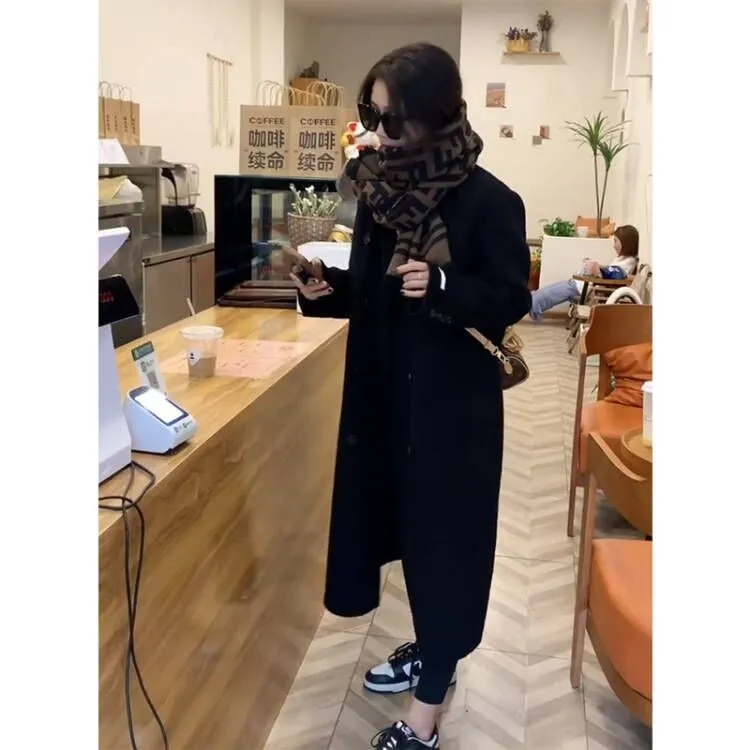 駝色毛呢大衣女2023秋冬新款中長款韓版寬鬆長袖小個子呢子外套潮