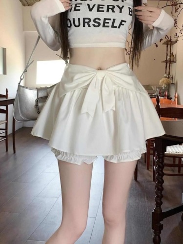 Bow skirt women's anti-exposure culottes high waist hot girl fluffy A-line skirt short skirt