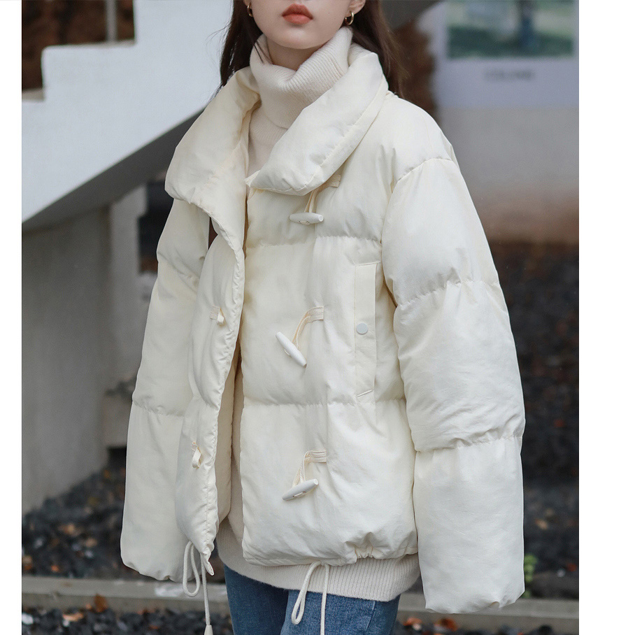 Horn button short bread coat thickened cotton coat for women 2023 winter new style high-end gentle cotton coat for small people to look slim