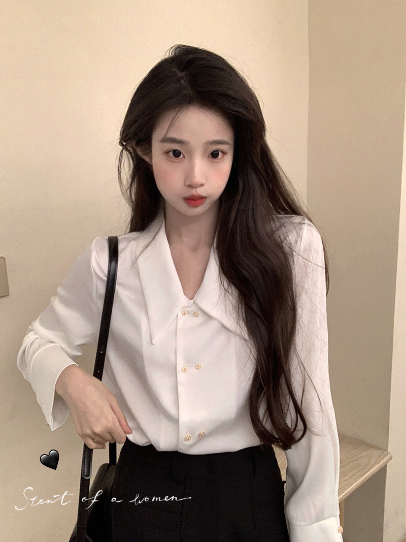 實拍~襯衫女秋季設計感小眾法式復古襯衣上衣