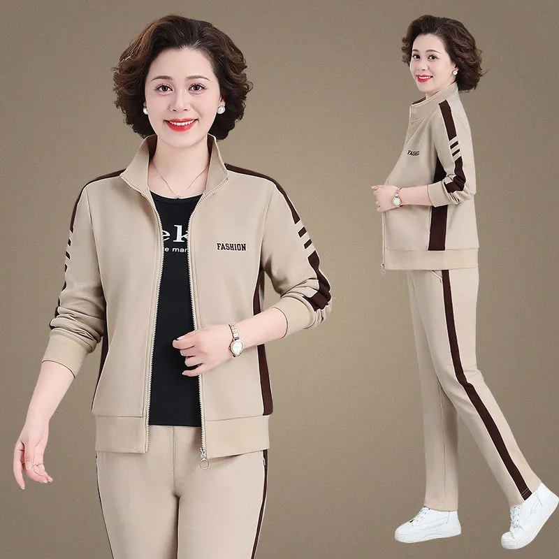 2023新款媽媽裝中老年休閒運動服套裝女春秋季大碼立領衛衣兩件套