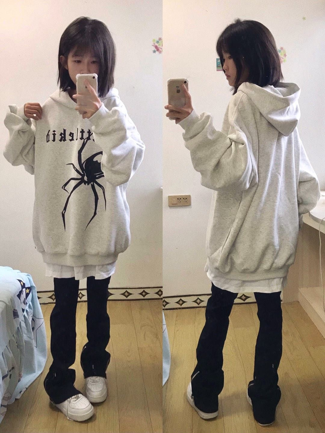 Daguai American style spider print hooded sweatshirt for women autumn trendy brand couple loose long-sleeved top hoodie