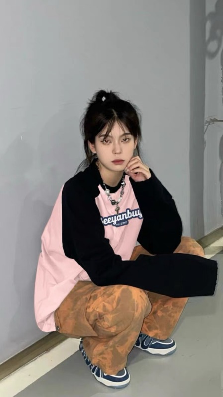 美式插肩長袖t恤女裝春秋季2023新款設計感小眾oversize寬鬆上衣