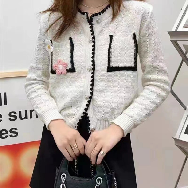 Korean version of sweet little fragrance cardigan jacket for women knitted sweater for women 2023 new autumn and winter flower age-reducing top