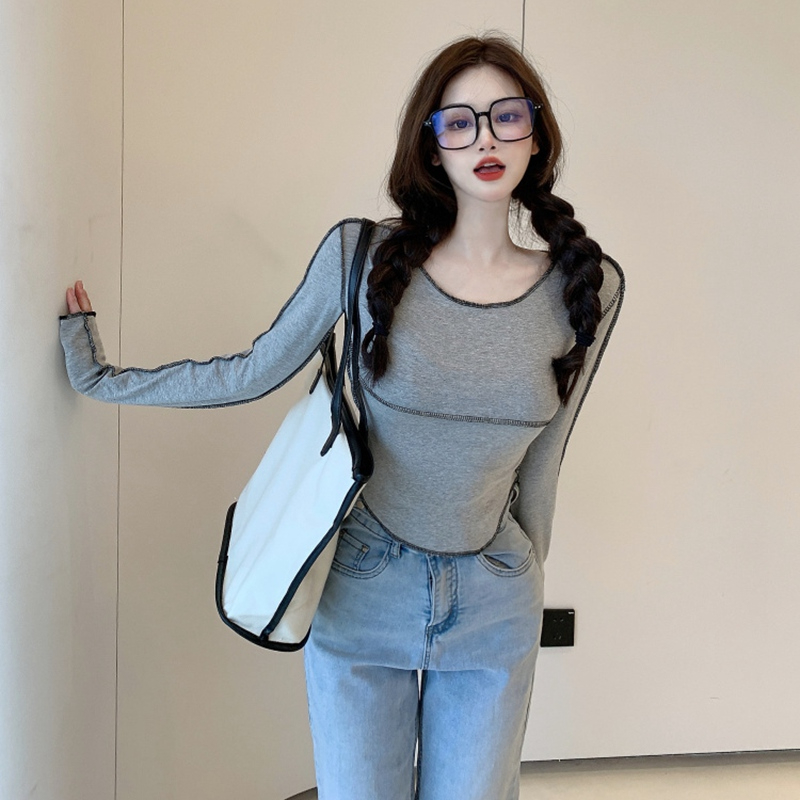 Design niche long-sleeved T-shirt women's autumn new French retro top girl's slim and versatile bottoming shirt