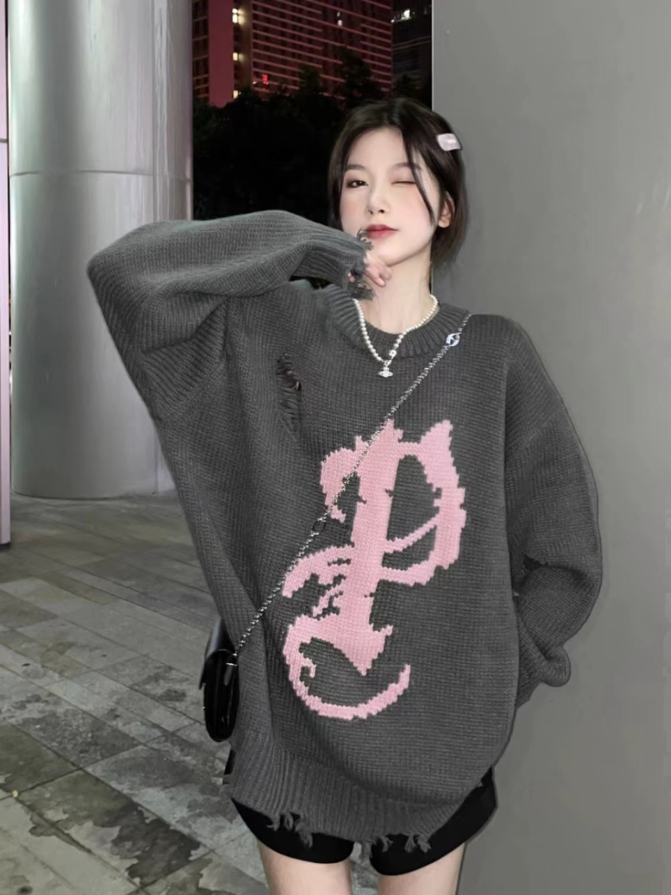 軟糯破洞潮牌毛衣女秋冬設計感小眾日系復古慵懶風加厚寬鬆針織衫
