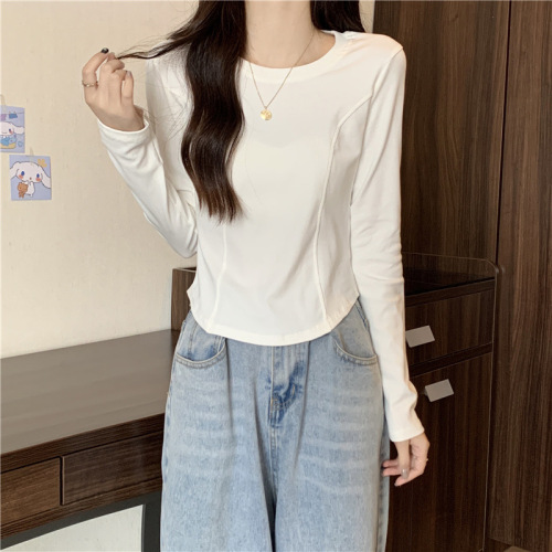 Pure lust style herringbone line long-sleeved T-shirt women's tops spring autumn winter slimming personality niche inner layering shirt