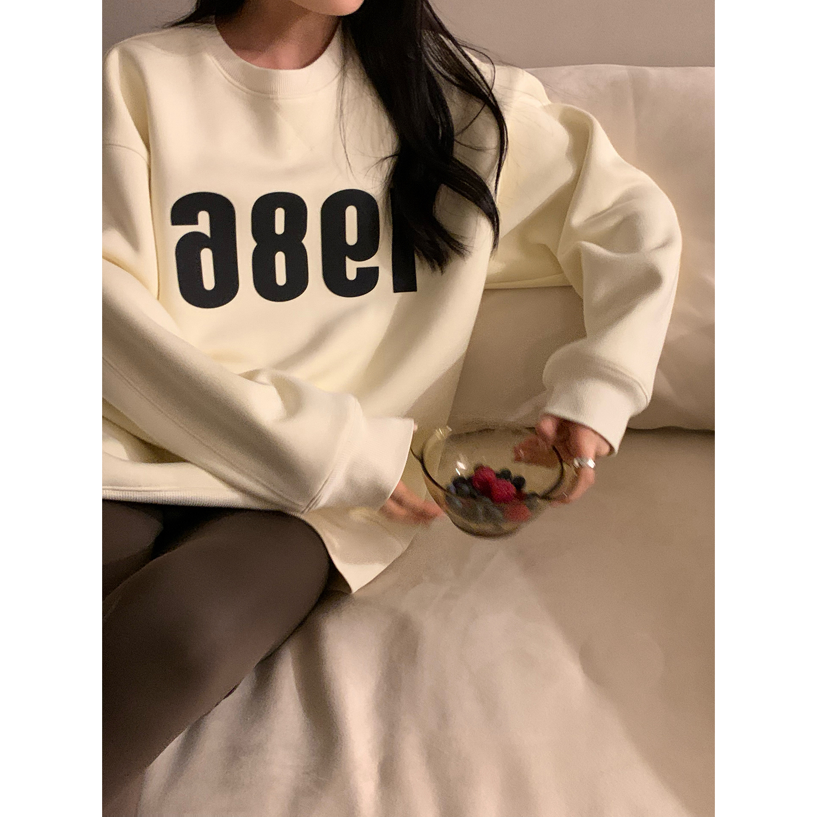 薄款華棉牛奶絲 加絨華棉銀狐絨 圓領印花衛衣女情侶質量