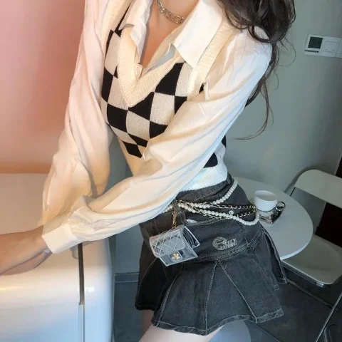 高品質超修身白色長袖襯衫淑女2023秋冬休閒新款小眾百搭紐扣襯衣