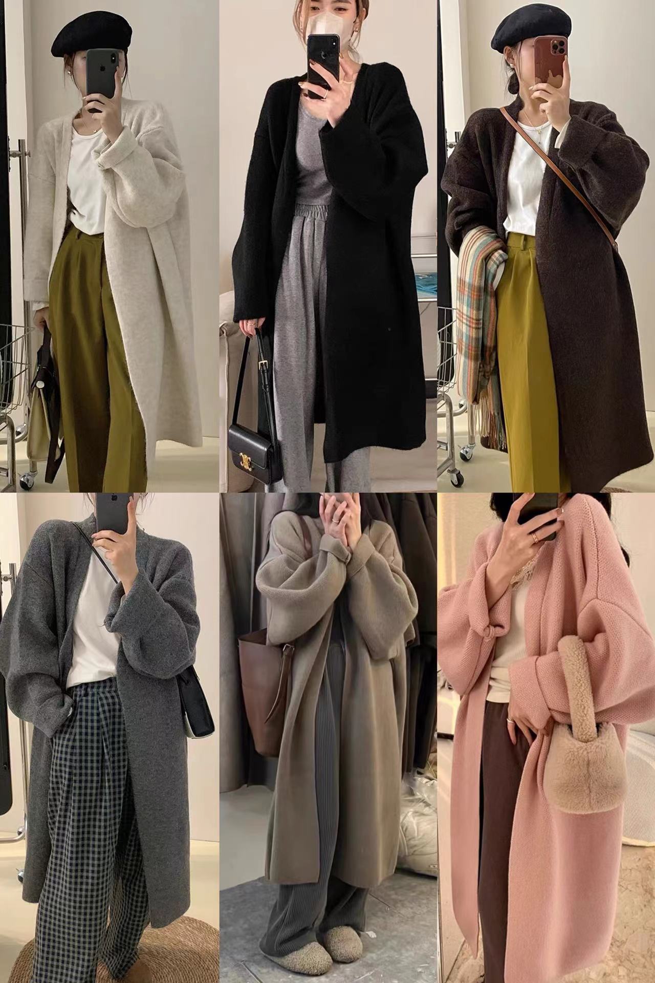 Mid-length sweater cardigan coat for women spring and autumn lazy style high-end slimming knee-high loose thickened knitted coat